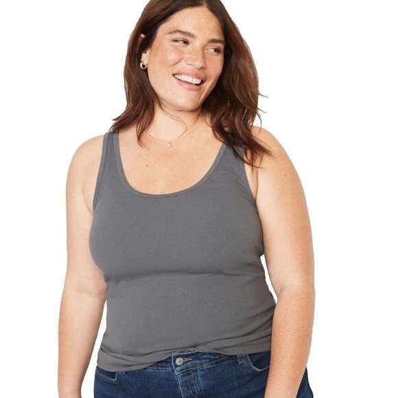 Old Navy Womens Size 2X Gray Scoop Neck Rib Knit First Layer Tank Top Fitted - Picture 1 of 8